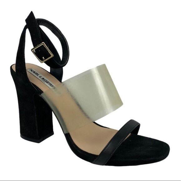 Karl Lagerfeld Shoes - Karl Lagerfeld Paris Raya Block Heel Sandal Womens Size 8M Black Ankle Strap